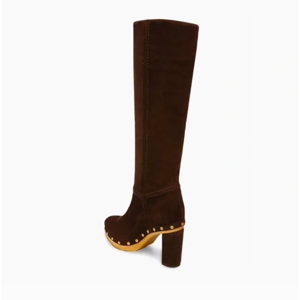 Veronica Beard Glendale Suede Clog Boots 9.5 NWOT Tall Knee High Brown Wood - Picture 3 of 13